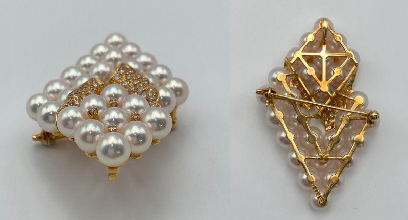 K18 ダイヤ0.46ct 5.8-6.1mm パール ブローチ 中古 D4