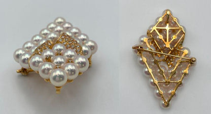 K18 ダイヤ0.46ct 5.8-6.1mm パール ブローチ 中古 D4