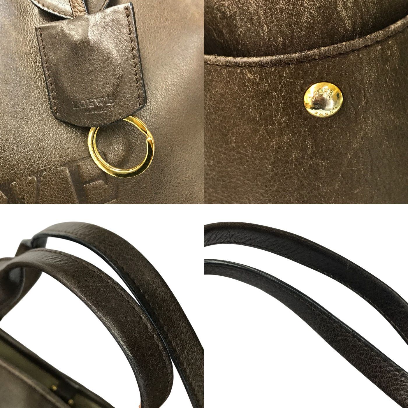 LOEWE ロエベ ヘリテージ トートバッグ レディース レザー ロゴ型押し 大型 ダークブラウン 中古 T1