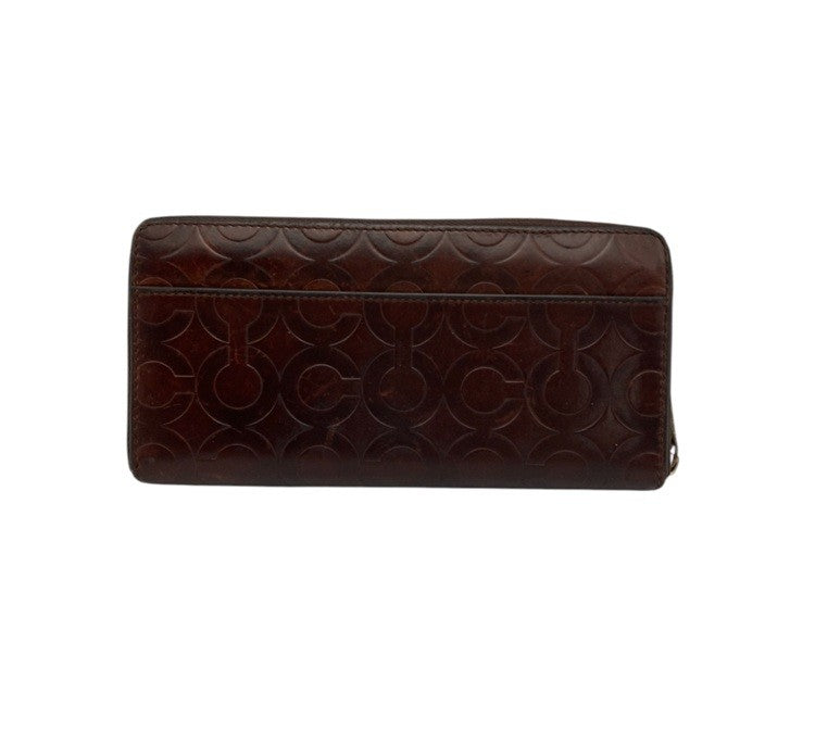 COACH コーチ 型押しレザー シグネチャー ラウントファスナー 長財布 中古 D4