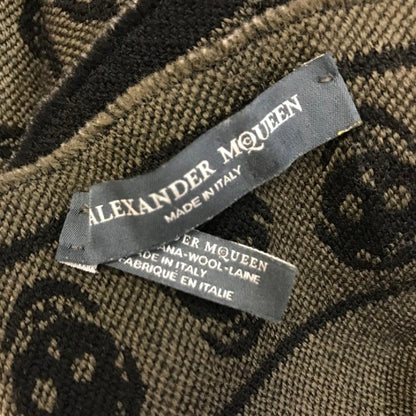 ALEXANDER MCQUEEN アレキサンダーマックイーン マフラー メンズ ウール スカル柄 ストール フリンジ ブラック/グレー 中古 T1