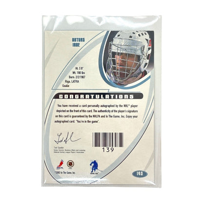 In The Game NHLカード 2002-03 SIGNATURE BE A PLAYER ARTURS IRBE CAROLINA HURRICANES #143 中古 IT1