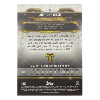 TOPPS MLBカード TRIPLE THREADS ANTHONY RIZZO CHICAGO CUBS /199 #19 中古 IT2