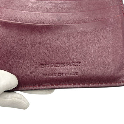 BURBERRY バーバリー ノバチェック 二つ折り 財布 ボルドー コンパクト レザー キャンバス レディース 小銭入れ 中古 W４