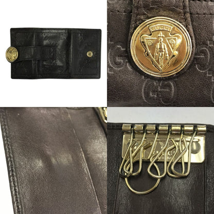 GUCCI グッチ グッチシマ 6連キーケース ユニセックス レザー エンボス 金エンブレム ラウンドプレート ブラウン 190357 0959 中古 T1