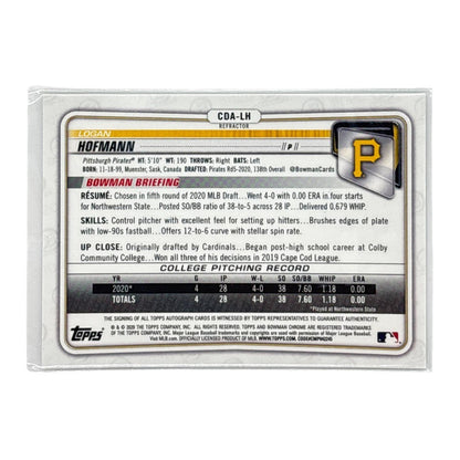 TOPPS MLBカード BOWMAN CHROME 1ST LOGAN HOFMANN PITTSBURGH PIRATES /499 #CDA-LH 中古 IT1