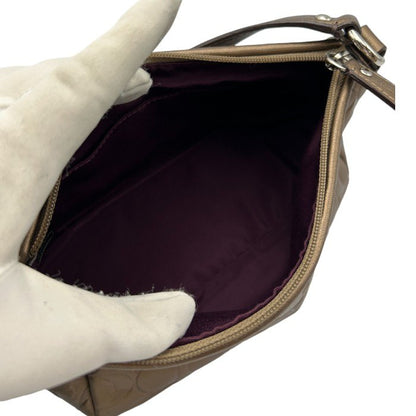 COACH コーチ ハンドバッグ レディース レザー エンボス ブロンズ ミニ 小さめ 型押し シグネチャー 総柄 中古 W４