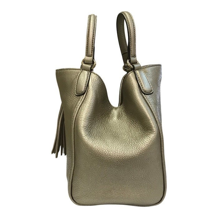 GUCCI グッチ インターロッキングG ソーホー ハンドバッグ レディース レザー フリンジ タッセルチャーム メタリックグレージュ 336751 中古 T1