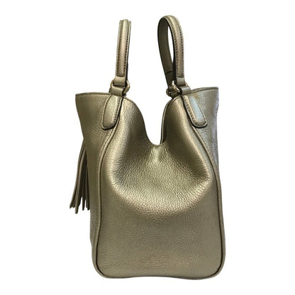 GUCCI グッチ インターロッキングG ソーホー ハンドバッグ レディース レザー フリンジ タッセルチャーム メタリックグレージュ 336751 中古 T1