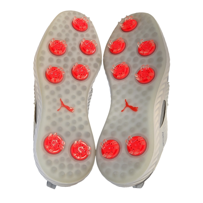 puma プーマ イグナイト パワーアダプト ケージド ディスク ゴルフシューズ メンズ 紐なし ニットメッシュ 撥水 グレー/ホワイト 26.5cm 192236 中古 T1