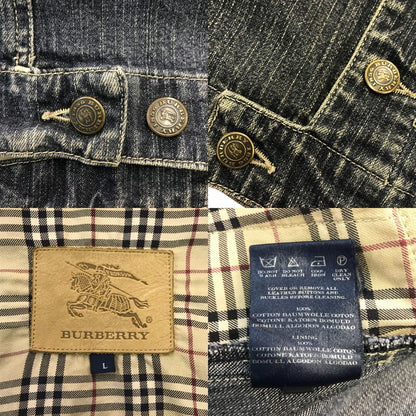 BURBERRY バーバリー デニムジャケット メンズ コットン 裏地チェック柄 Gジャン インディゴ Lサイズ 中古 T1