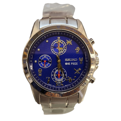 SEIKO セイコー ONE PIECE アニメ 20周年記念モデル 腕時計 メンズ クォーツ アナログ クロノグラフ 5000本限定 シルバー/ブルー 7T92-HBM0 中古 T1