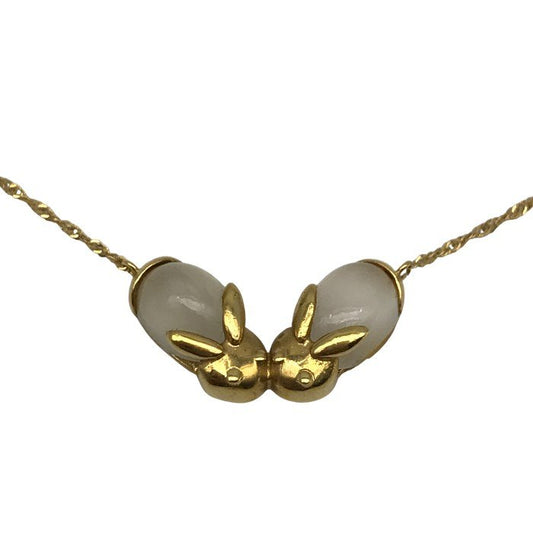 K18 ネックレス レディース スクリューチェーン ウサギモチーフ 乳白色 石付き ゴールド 40cm 中古 T1