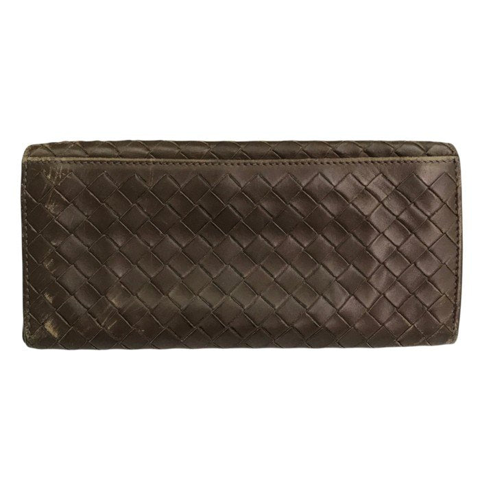 BOTTEGA VENETA ボッテガヴェネタ 長財布 メンズ イントレチャート 二つ折り レザー 小銭入れなし 札入れ ブラウン 中古 T1
