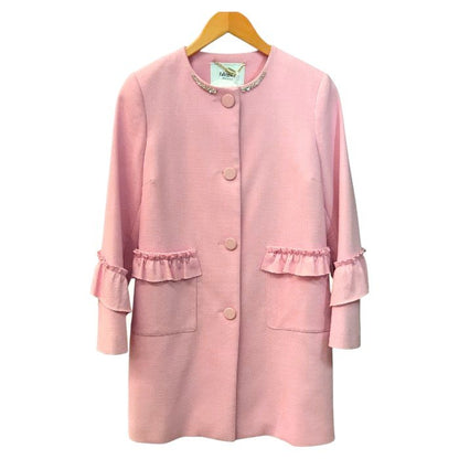 blugirl ブルーガール スプリングコート レディース フリル ビジュー ミドル丈 ピンク 42サイズ LD0224103 中古 T1