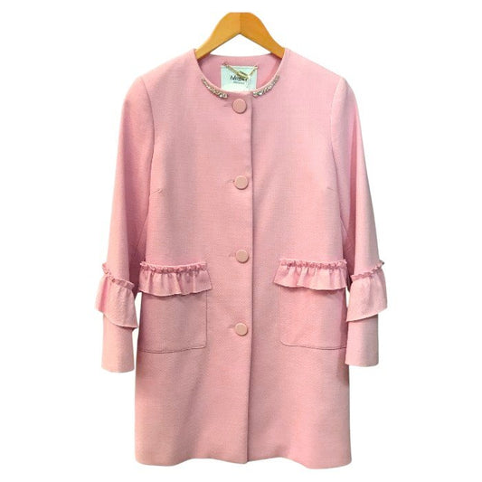 blugirl ブルーガール スプリングコート レディース フリル ビジュー ミドル丈 ピンク 42サイズ LD0224103 中古 T1