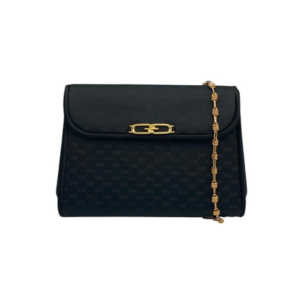 GUCCI グッチ マイクロGG サテン チェーン ショルダー バッグ ヴィンテージ ブラック 中古 D4