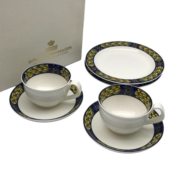 ロイヤルコペンハーゲン ブルーフェザン カップ/ソーサー/プレート セット ペア モーニングセット Blue Pheasant 羽模様 中古 T1
