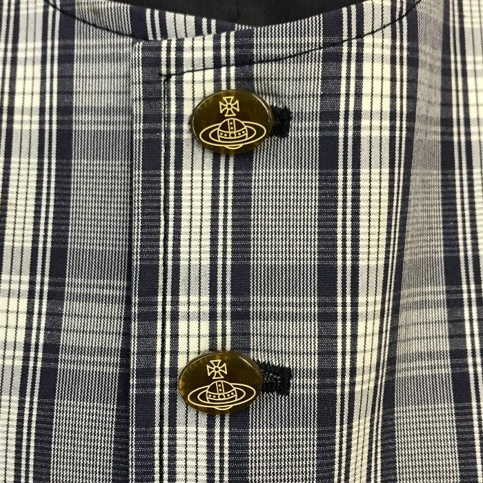 ヴィヴィアンウエストウッドマン ジレ メンズ チェック柄 ベスト オーブボタン ネイビー/ブラック 46サイズ 4447-1903 中古 T1