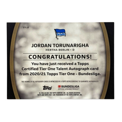 TOPPS サッカーカード TIER ONE JORDAN TORUNARIGHA HERTHA 01/10 #TT-JT 中古 IT2