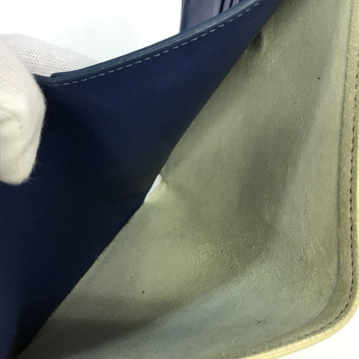 CELINE セリーヌ ミディアム ストラップ マルチファンクション ウォレット レディース 二つ折り財布 レザー バイカラー アイボリー/ブルー 中古 T1