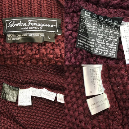 Salvatore Ferragamo サルヴァトーレ フェラガモ ポンチョ レディース ニット ロング カーディガン ベルト ボルドー Lサイズ 中古 T1