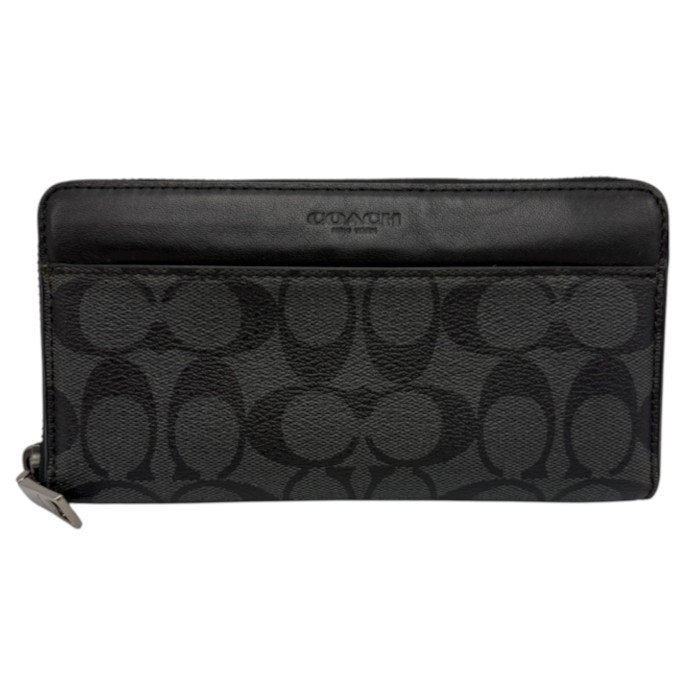 COACH コーチ ラウンドファスナー 長財布 F75000 ブランド メンズ レディース ブラック 中古 W４