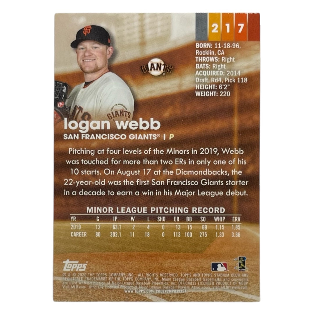 TOPPS MLBカード STADIUM CLUB LOGAN WEBB SAN FRANCISCO GIANTS #217 中古 IT2