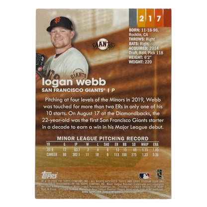 TOPPS MLBカード STADIUM CLUB LOGAN WEBB SAN FRANCISCO GIANTS #217 中古 IT2