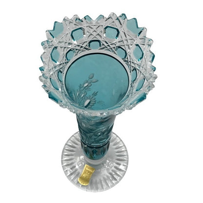 Meissener Bleikristall マイセン クリスタル 一輪挿し フラワーベース 花瓶 ハンドカット 花柄 ターコイズ 中古 T1