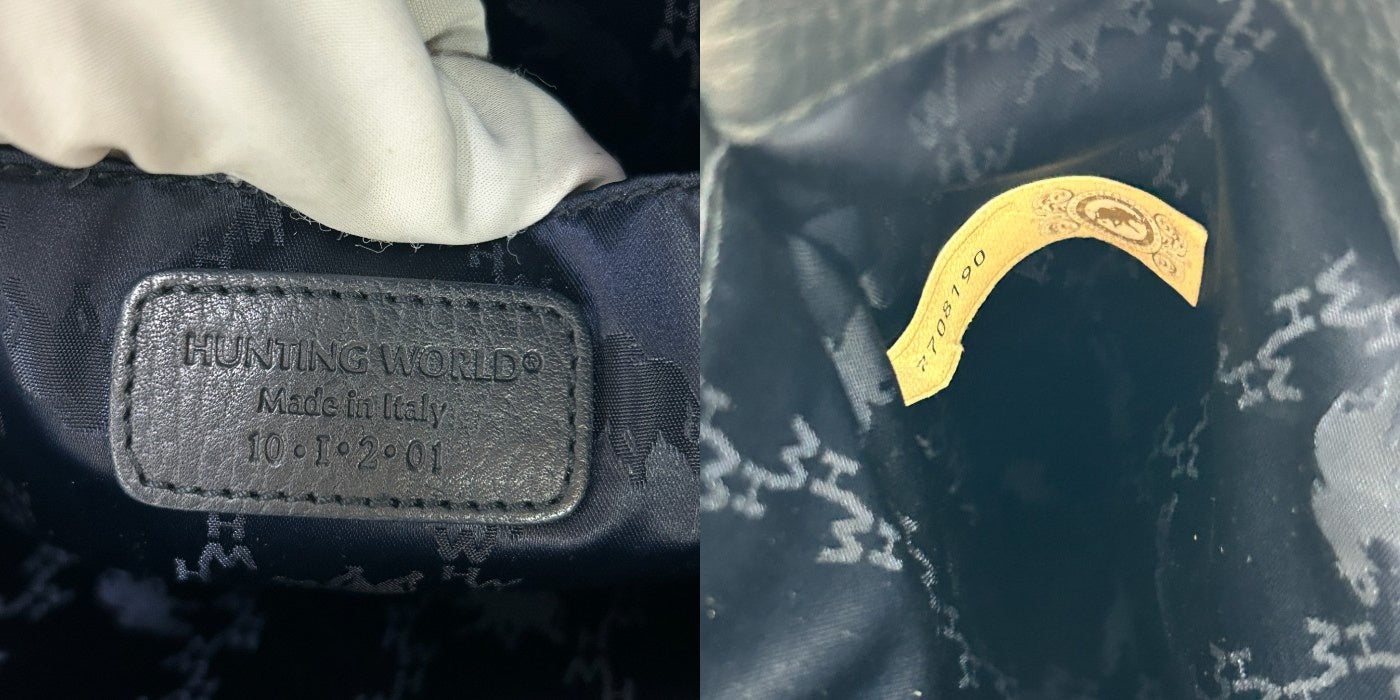 HUNTING WORLD ハンティングワールド ハンドバッグ 鞄 丸ハンドル ブランド レザー キャンバス 中古 W４