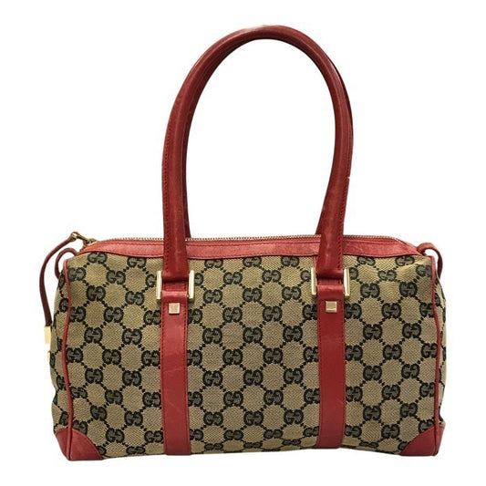 GUCCI グッチ GGキャンバス ミニボストンバッグ レディース レザー ショルダー ハンドバッグ グレー/レッド 0851 中古 T1