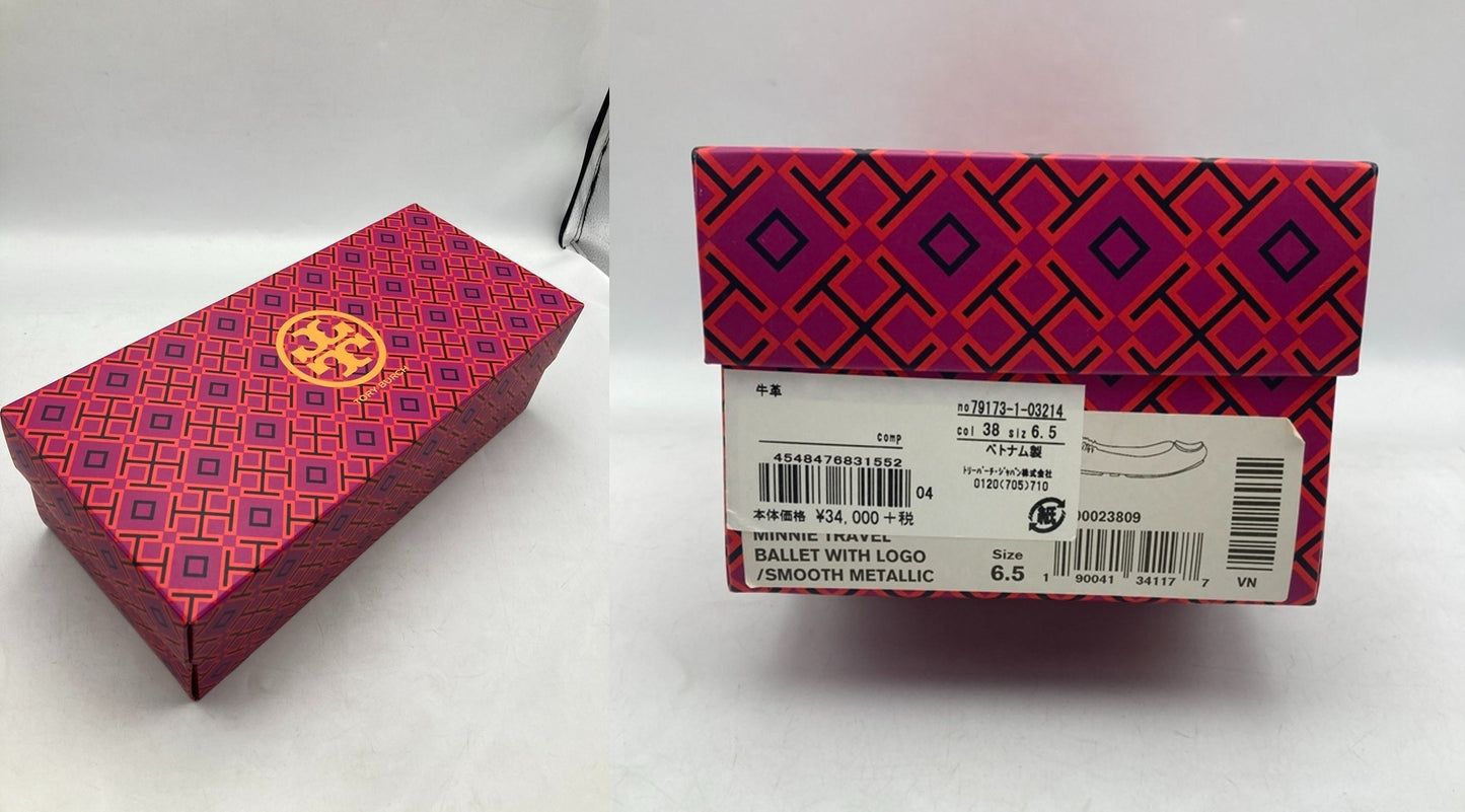 TORY BURCH トリーバーチ ミニー トラベル バレエ フラットシューズ スムースメタリック サイズ6.5M 中古 D4