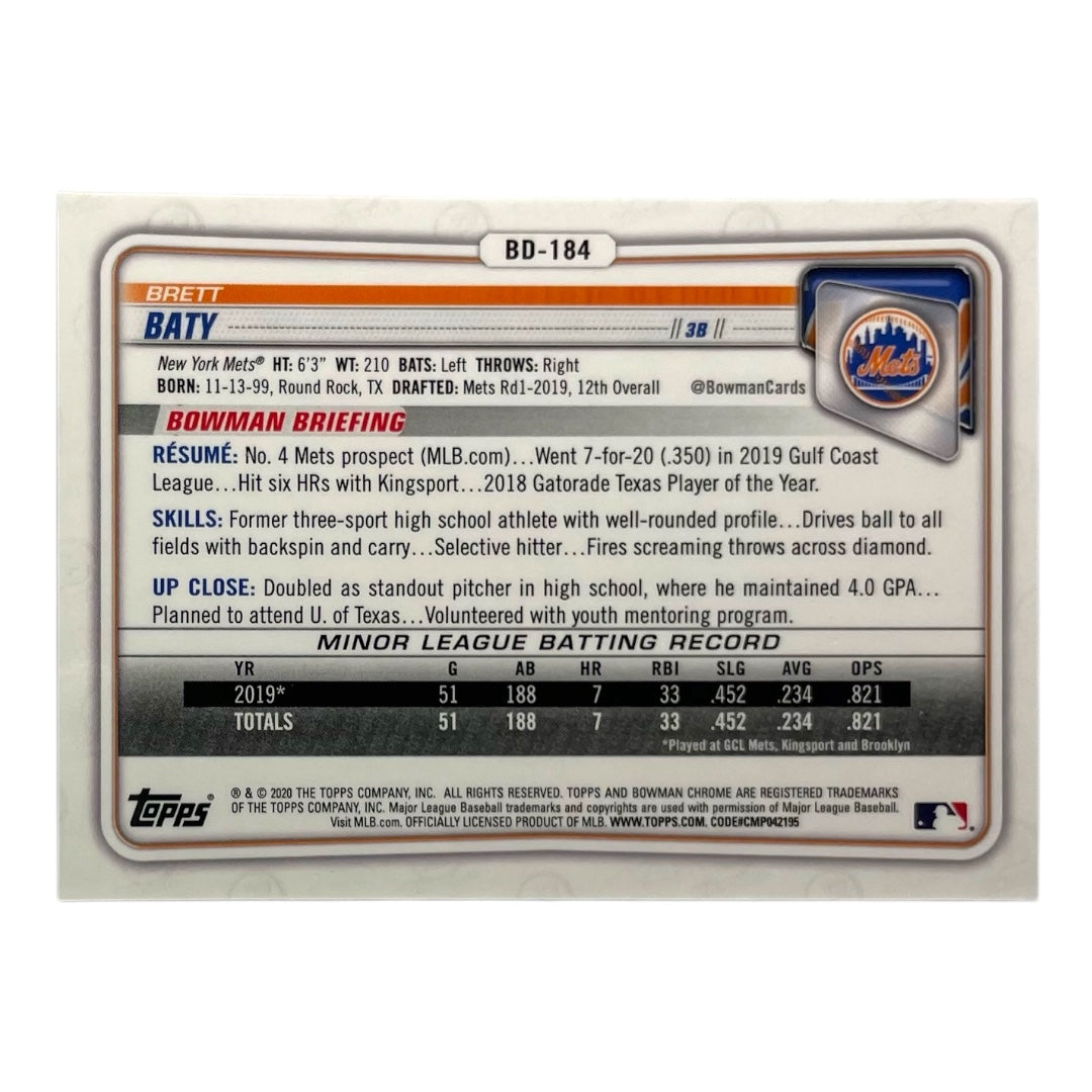 TOPPS MLBカード BOWMAN CHROME BRETT BATY NEW YORK METS /150 #BD-184 中古 IT2