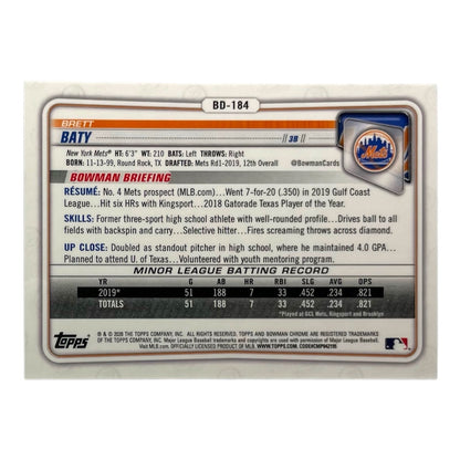 TOPPS MLBカード BOWMAN CHROME BRETT BATY NEW YORK METS /150 #BD-184 中古 IT2