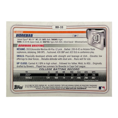 TOPPS MLBカード BOWMAN CHROME 1ST GAGE WORKMAN DETROIT TIGERS /250 #BD-33 中古 IT2