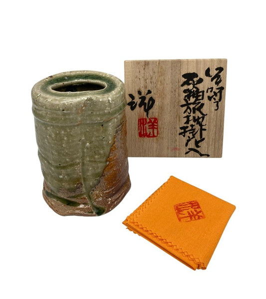 伊賀焼 谷本洋 灰釉旅枕 掛花入 中古 D4