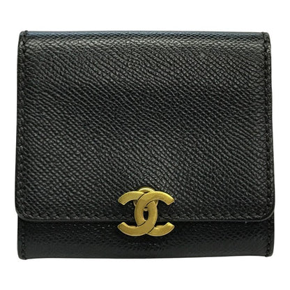 CHANEL シャネル トリフォールド コインケース レディース キャビアスキン レザー 小銭入れ ココマーク ゴールド金具 ブラック 中古 T1