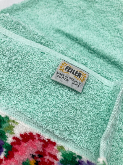 FEILER フェイラー 花柄 フェイスタオル ミントグリーン 中古 D4