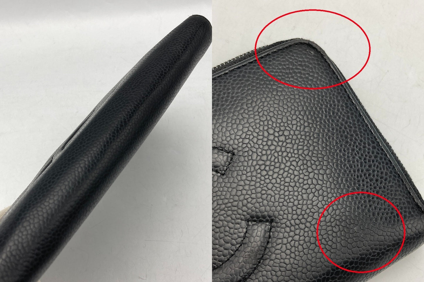 CHANEL シャネル キャビアスキン ラウンドファスナー長財布 ブラック 中古 D4