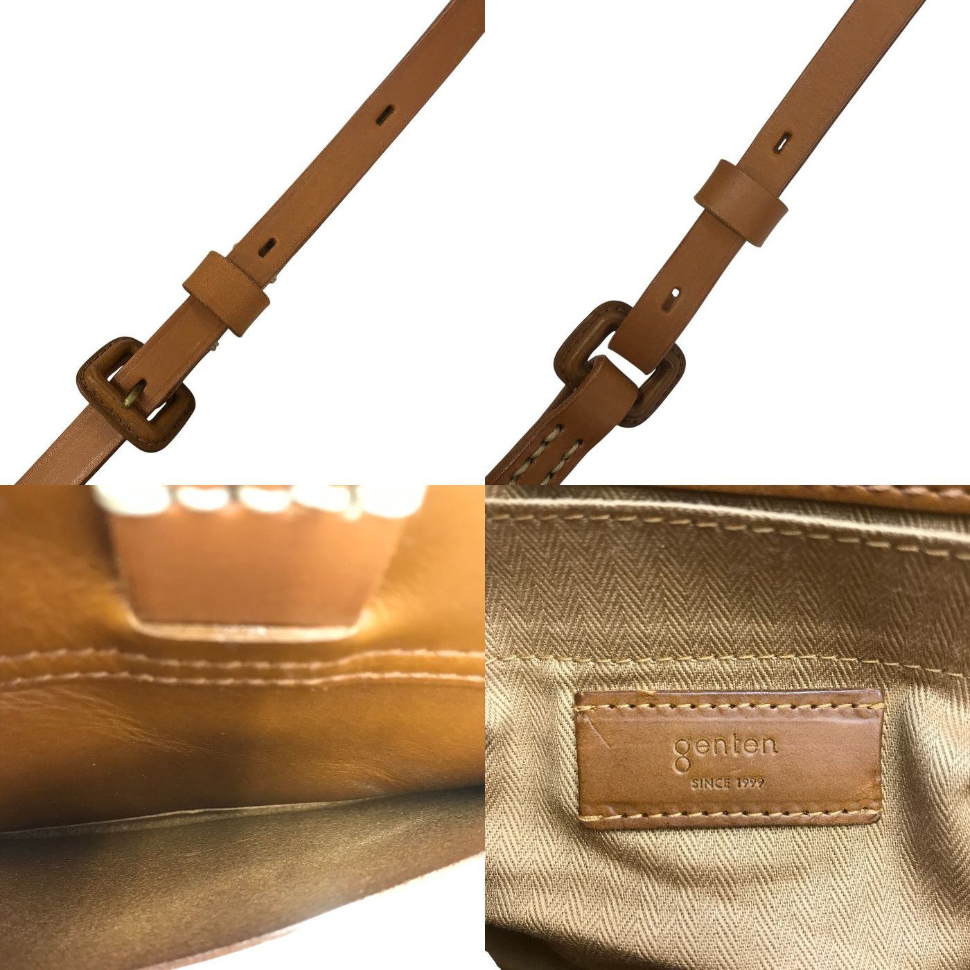 genten ゲンテン ヌオーバ ショルダーバッグ ユニセックス レザー サドルベルト コンパクト 横型 斜め掛け ブラウン 中古 T1