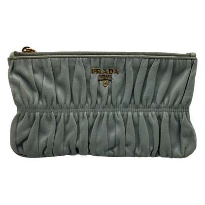 PRADA プラダ フラットポーチ 1M1152 グレー 小物 ブランド ギャザー レディース かわいい ミニ 小さい 中古 W４