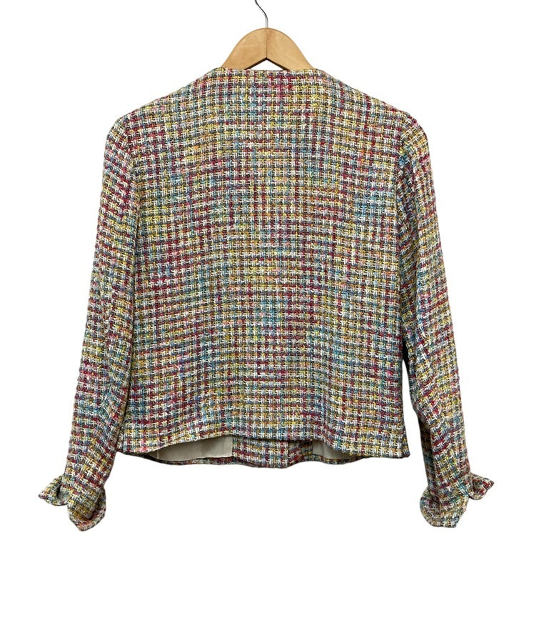 agnes b アニエスべー ノーカラー ツイードジャケット サイズ2 フランス製 中古 D4