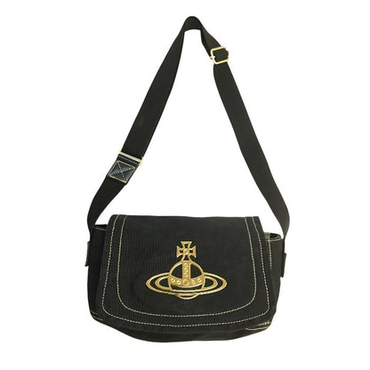 Vivienne Westwood ヴィヴィアンウェストウッド ショルダーバッグ ユニセックス キャンバス ビッグ オーブ マグネット メッセンジャー 斜め掛け ブラック 中古 T1