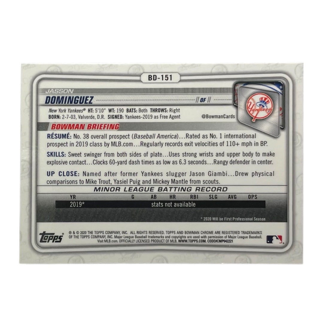TOPPS MLBカード BOWMAN CHROME JASSON DOMINGUEZ NEW YORK YANKEES #BD-151 中古 IT2