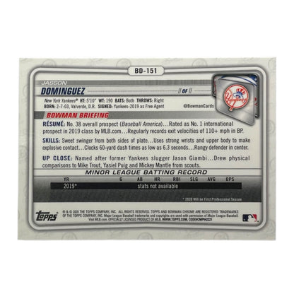 TOPPS MLBカード BOWMAN CHROME JASSON DOMINGUEZ NEW YORK YANKEES #BD-151 中古 IT2