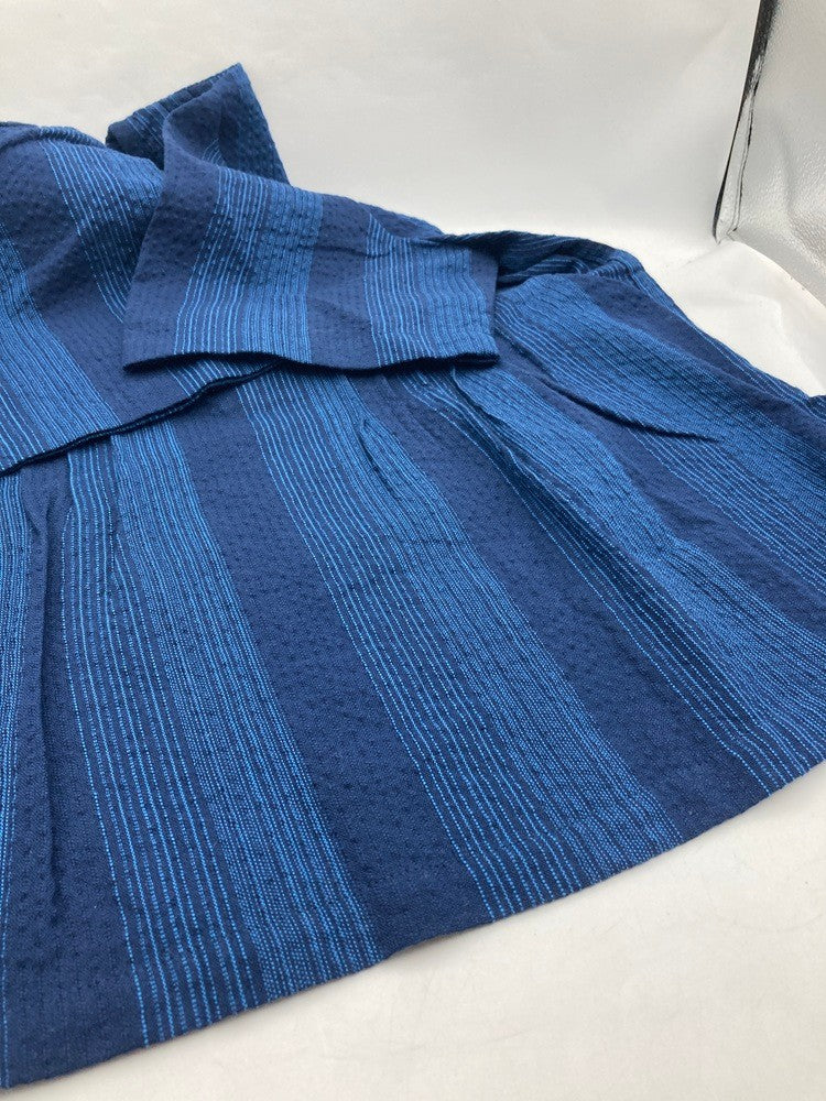 久留米織 しじら 藍紬 半袖ブラウス 1076-2 サイズL レディース 中古 D4