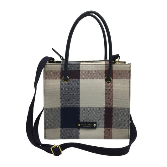 ブルーレーベル クレストブリッジ ハンドバッグ レディース 2way ショルダー チェック柄 布地 コンパクト ベージュ/レッド/ネイビー 中古 T1
