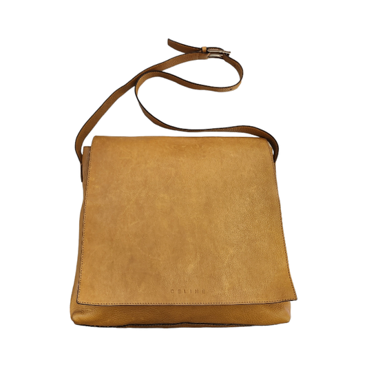 CELINE セリーヌ ショルダーバッグ レディース フラップ レザー メッセンジャー 斜め掛け キャメルブラウン 中古 T1