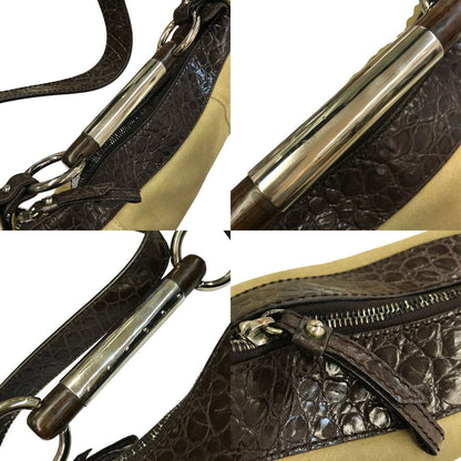 DOLCE&GABBANA ドルチェ&ガッバーナ ショルダーバッグ レディース スウェードレザー 型押し ロゴプレート 内総柄 2way ハンドバッグ ベージュ/ブラウン 中古 T1